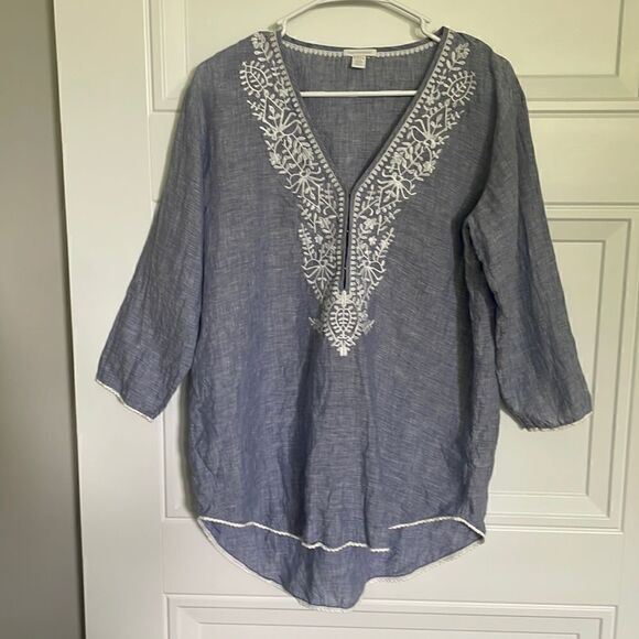 Saks Fifth Avenue Embroidered Linen Tunic - Picture 1 of 5